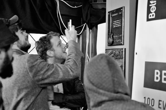 Admiring the Mumford and Sons bronze plaque at John Hewitt's Admiring the Mumford and Sons bronze plaque at John Hewitt's